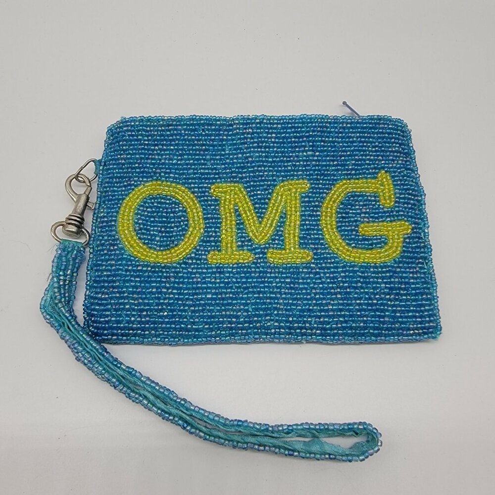 VINTAGE KC‎ Malhan Beaded Blue Yellow OMG Wristlet with Strap